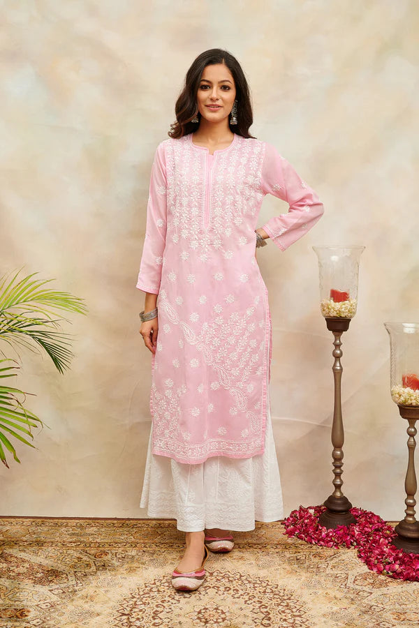 Pink Chikankari Cotton Kurta