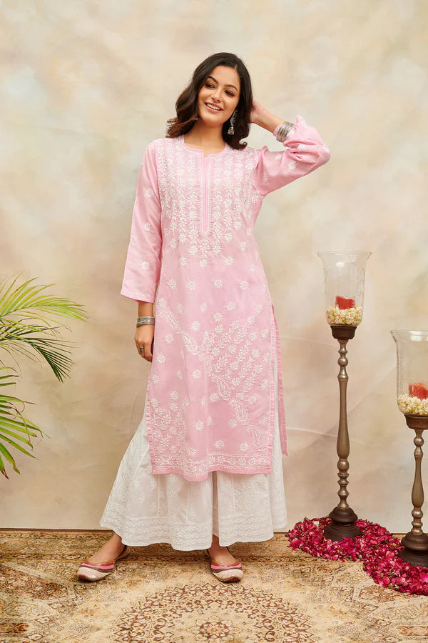 Pink Chikankari Cotton Kurta