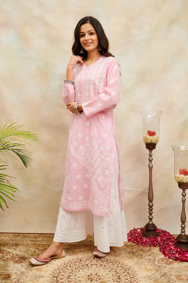 Pink Chikankari Cotton Kurta