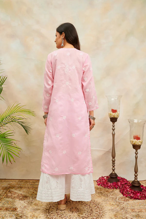 Pink Chikankari Cotton Kurta