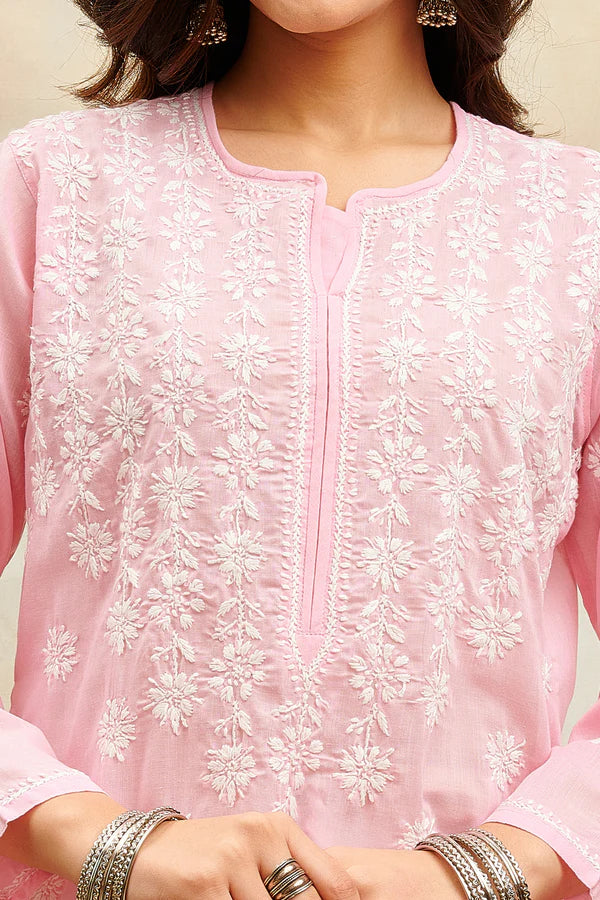 Pink Chikankari Cotton Kurta