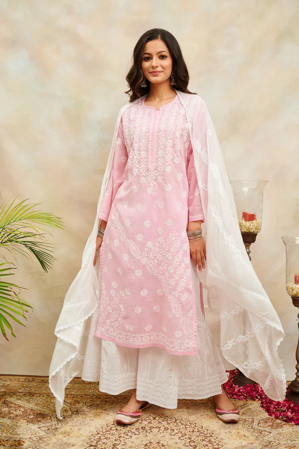 Pink Chikankari Cotton Kurta